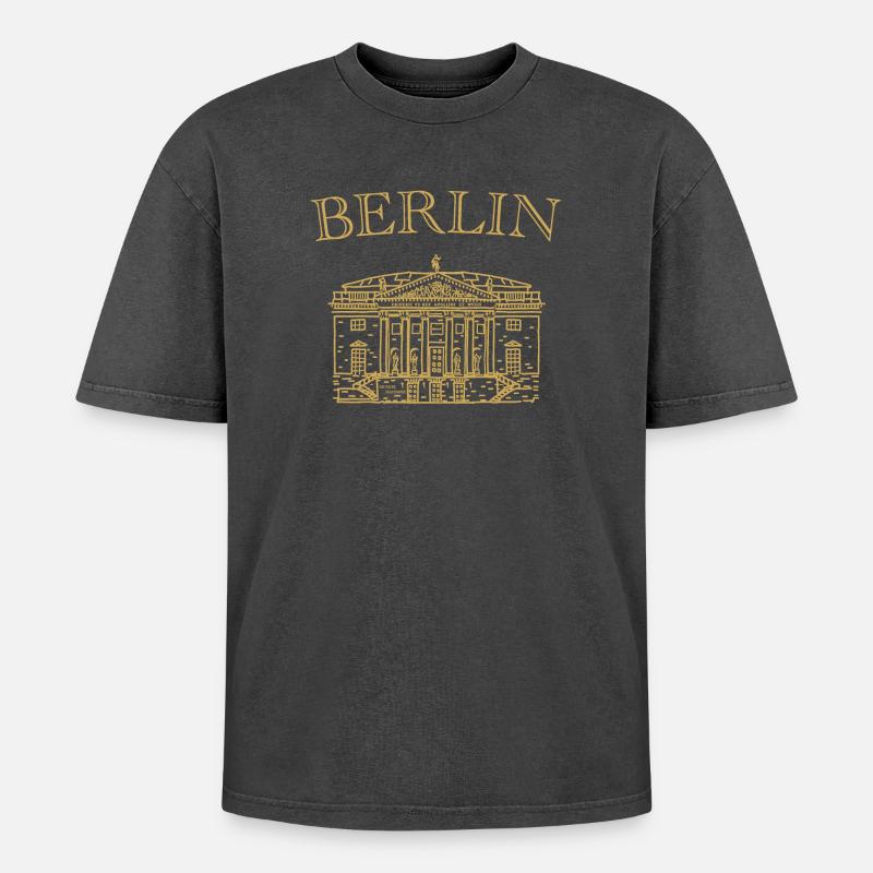 Berlin, Staatsoper Unter den Linden - Oversized Unisex Premium Acid-Washed T-Shirt - Schwarz Acid Wash