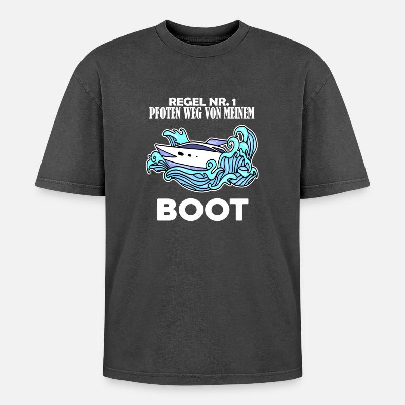 Boote Motorboot - Oversized Unisex Premium Acid-Washed T-Shirt - Schwarz Acid Wash