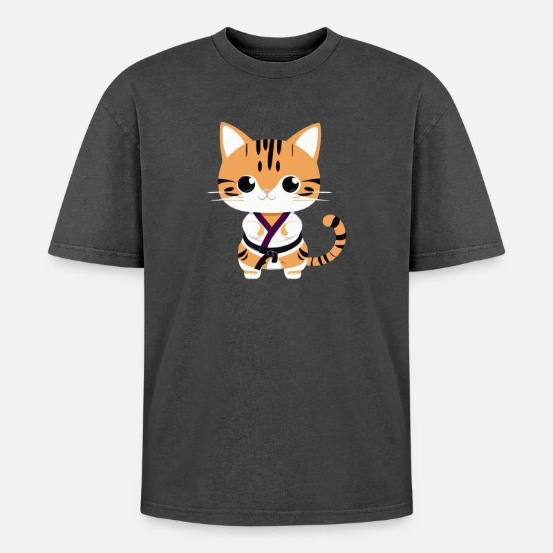 Karate Kätzchen - Oversized Unisex Premium Acid-Washed T-Shirt - Schwarz Acid Wash