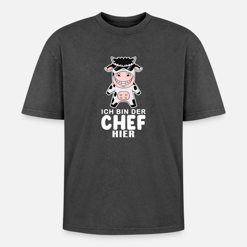 coole Kuh Chef Spruch - Oversized Unisex Premium Acid-Washed T-Shirt - Schwarz Acid Wash