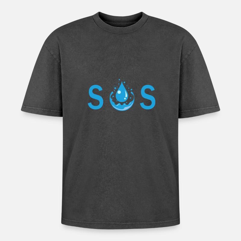 S.O.S - Oversized Unisex Premium Acid-Washed T-Shirt - Schwarz Acid Wash
