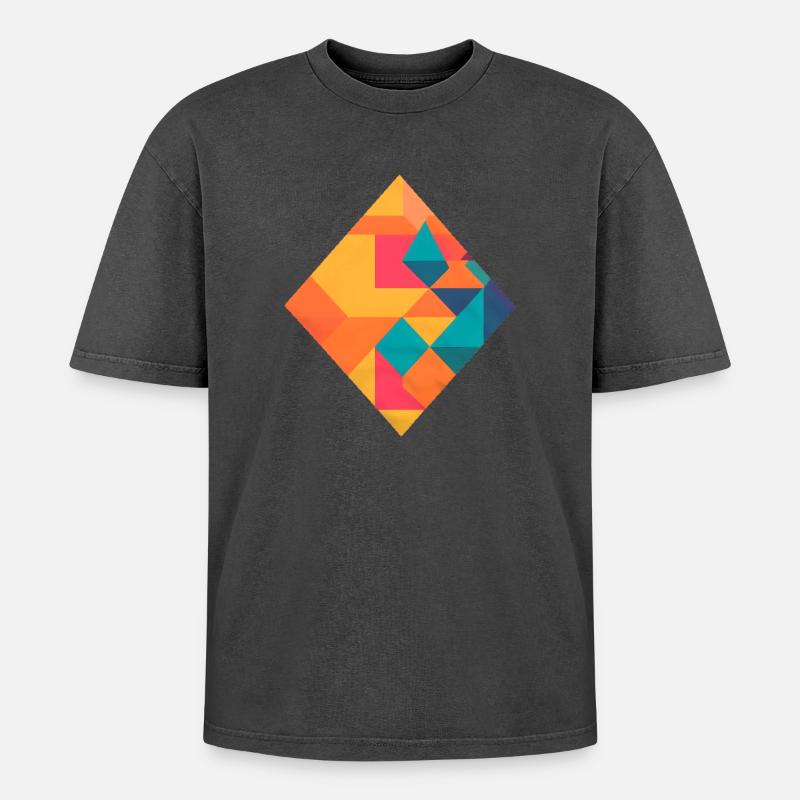 Bunte Geometrie - Oversized Unisex Premium Acid-Washed T-Shirt - Schwarz Acid Wash