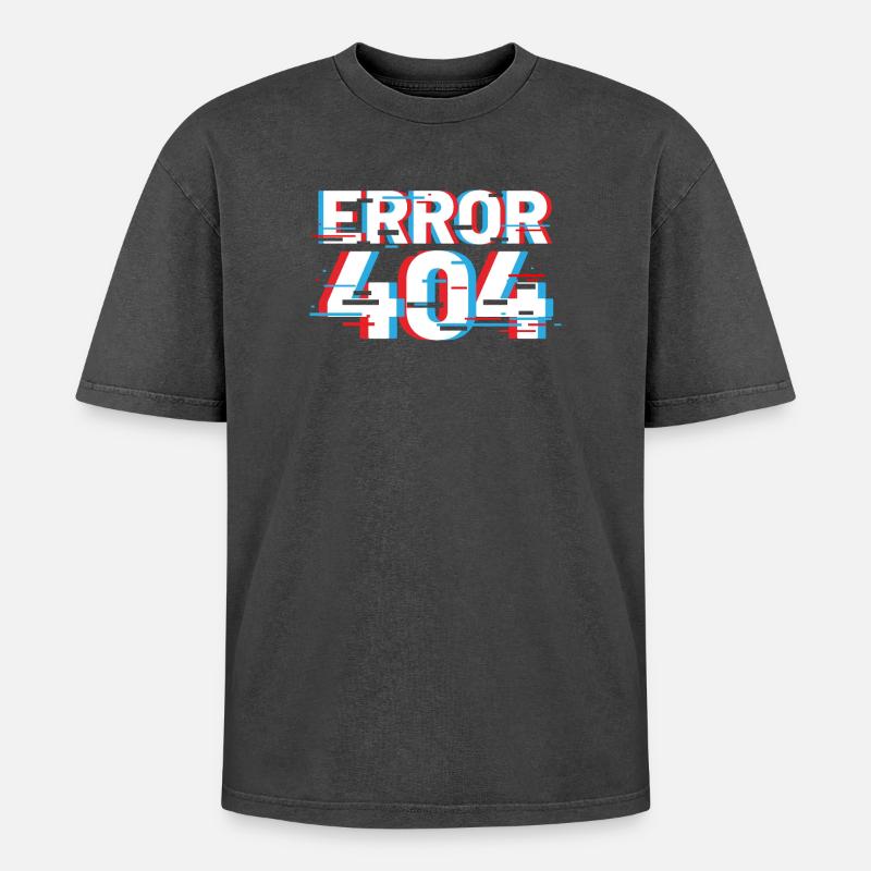 Error 404 Glitch - Oversized Unisex Premium Acid-Washed T-Shirt - acid washed black