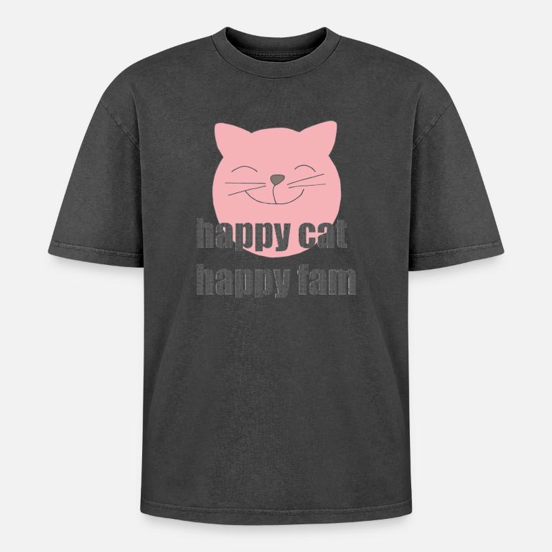 Chat heureux - T-shirt Premium unisexe oversize acid-washed - noir délavé acide