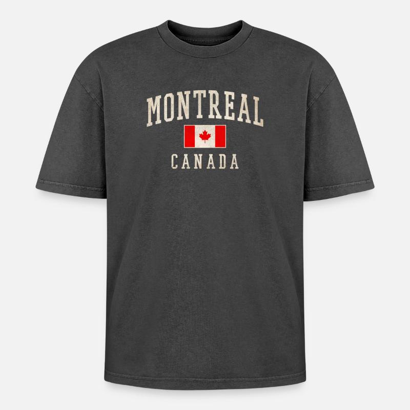 Montreal Canada Distressed Flag - Oversized Unisex Premium Acid-Washed T-Shirt - Schwarz Acid Wash