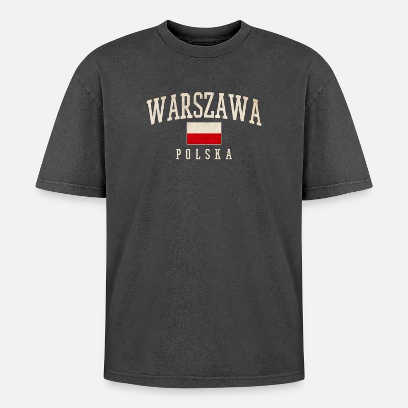 Varsovie Pologne Drapeau Style - T-shirt Premium unisexe oversize acid-washed - noir délavé acide