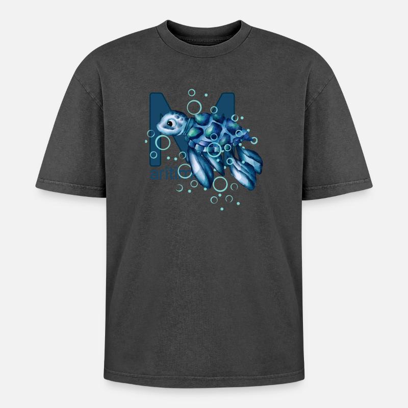 Maritime Turtle - Oversized Unisex Premium Acid-Washed T-Shirt - acid washed black