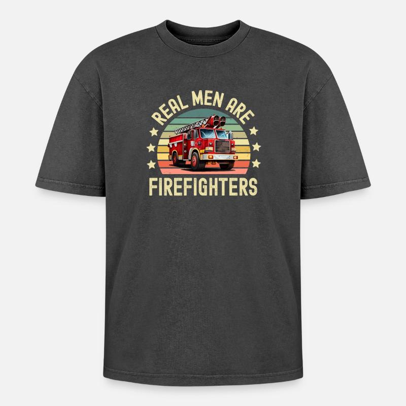 Firefighter Fire Brigade - Oversized Unisex Premium Acid-Washed T-Shirt - acid washed black