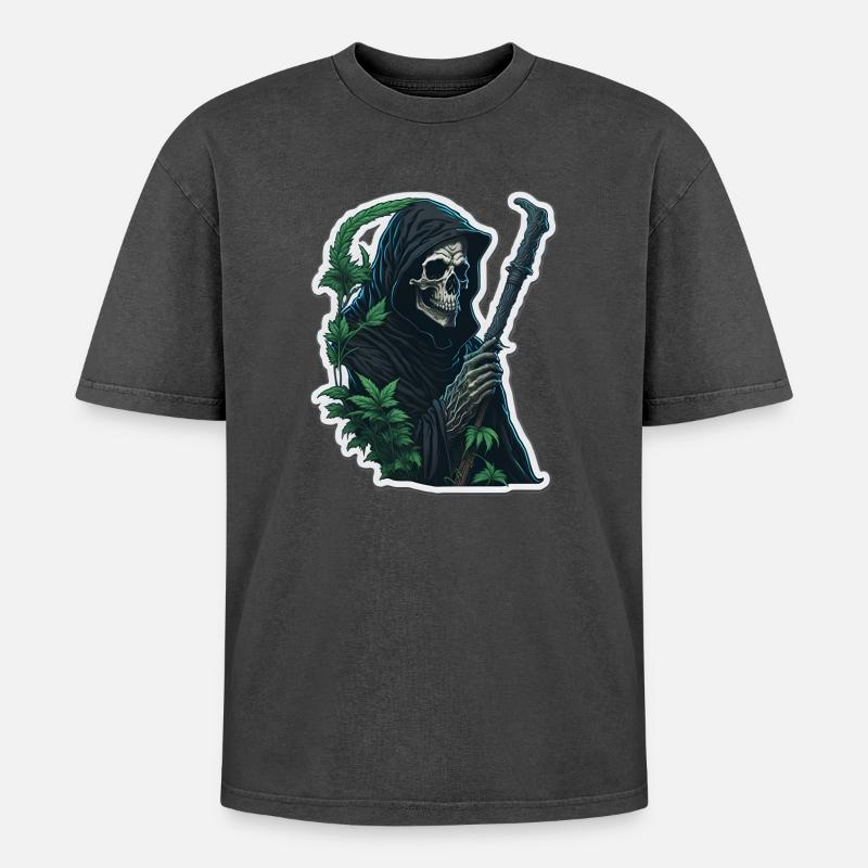 Grim Reaper with grass - Oversized Unisex Premium Acid-Washed T-Shirt - acid washed black