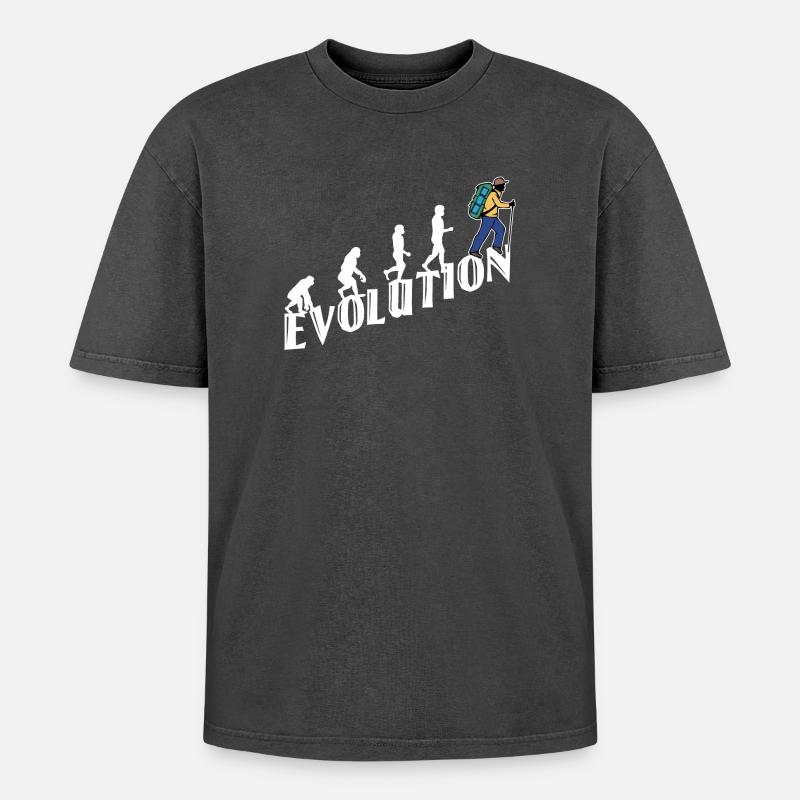Evolution Wanderer Wandern Wanderung Bergwanderung - Oversized Unisex Premium Acid-Washed T-Shirt - Schwarz Acid Wash