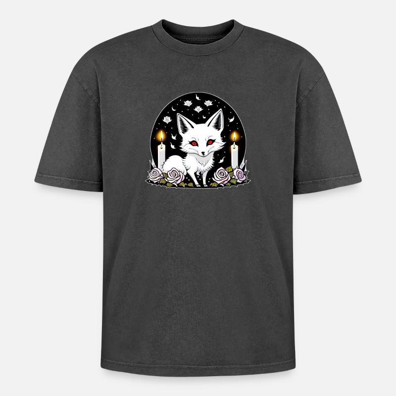 Gothic Fox - Oversized Unisex Premium Acid-Washed T-Shirt - acid washed black