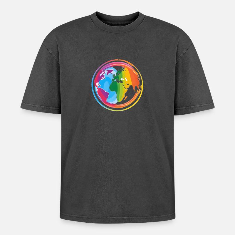 Regenbogen Erde - Oversized Unisex Premium Acid-Washed T-Shirt - Schwarz Acid Wash
