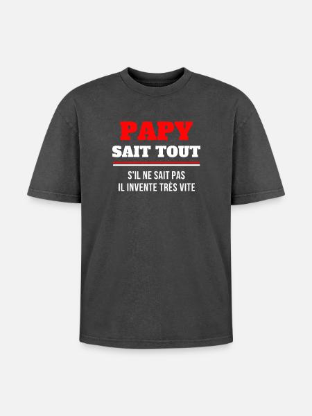 grand-père, papy, super papy - T-shirt Premium unisexe oversize acid-washed - noir délavé acide