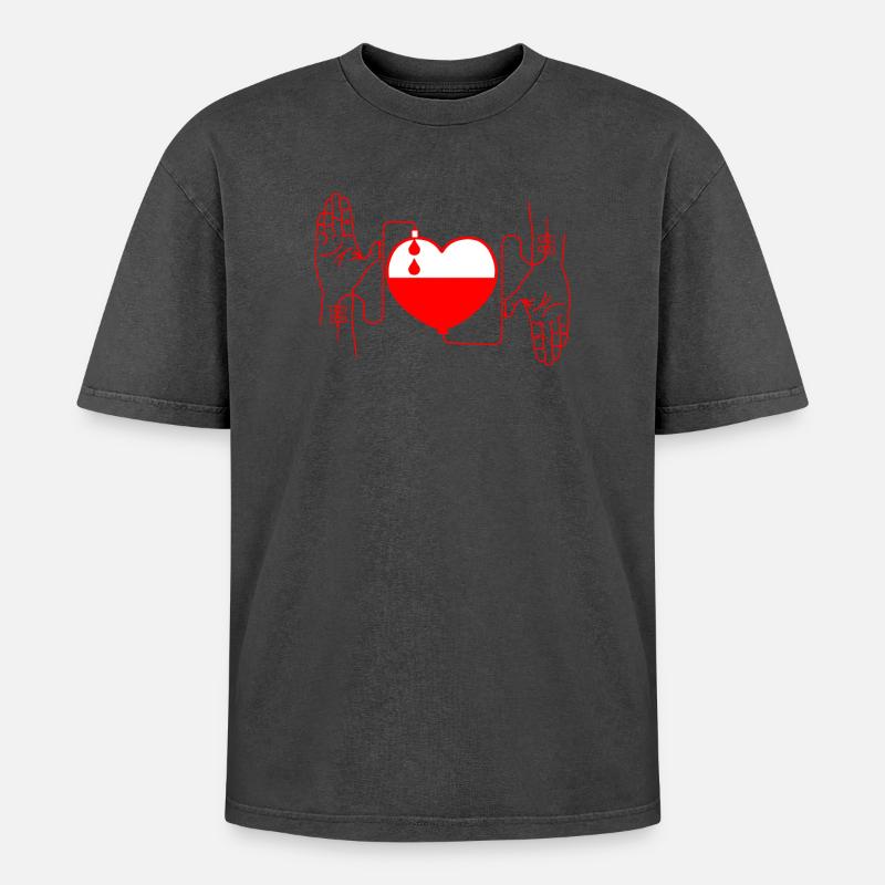 Blutspendendes Rot - Oversized Unisex Premium Acid-Washed T-Shirt - Schwarz Acid Wash