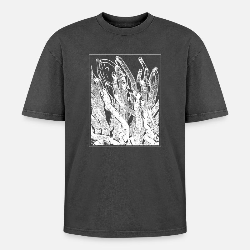 Anemone - Oversized Unisex Premium Acid-Washed T-Shirt - Schwarz Acid Wash