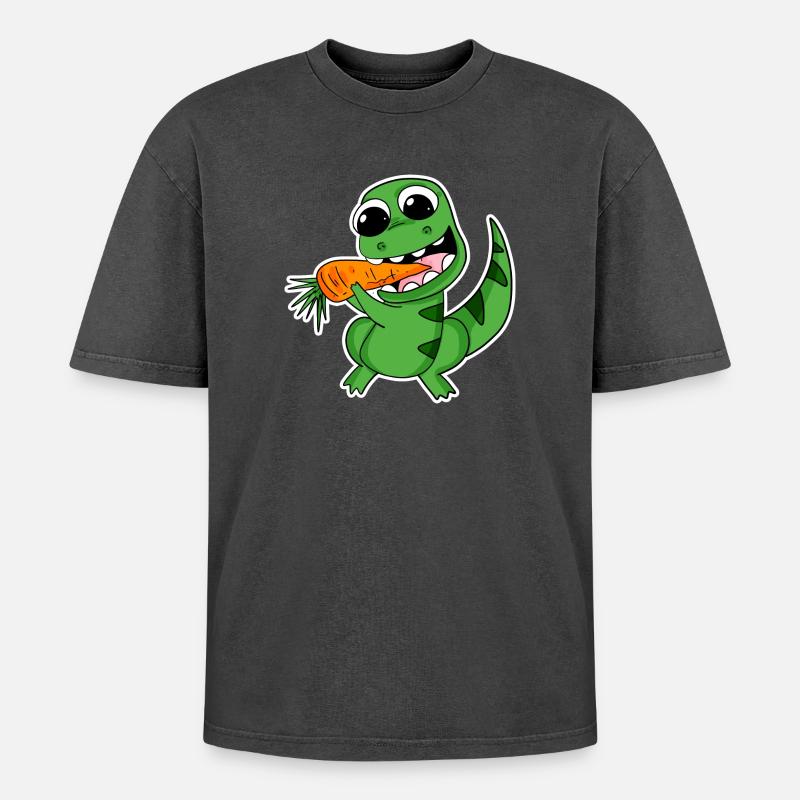 Dino eats carrot - Oversized Unisex Premium Acid-Washed T-Shirt - acid washed black