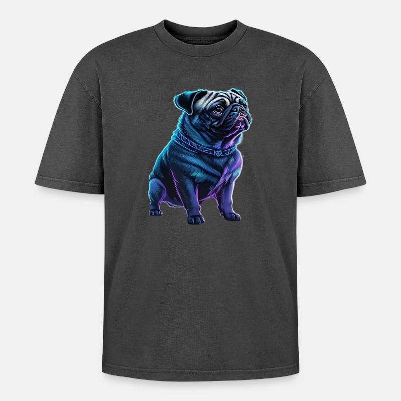 Futuristischer Neon-Mops - Oversized Unisex Premium Acid-Washed T-Shirt - Schwarz Acid Wash