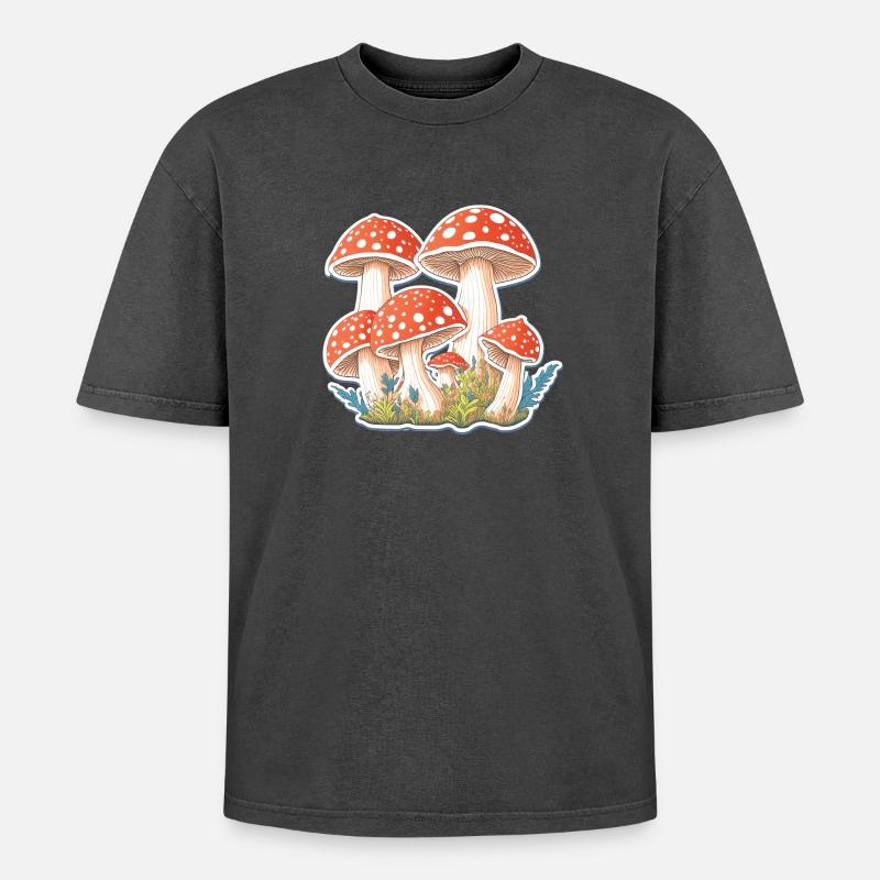 Toadstools, mushrooms - Oversized Unisex Premium Acid-Washed T-Shirt - acid washed black