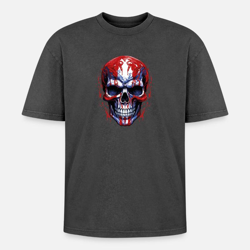 Flaggen Skull Grafik - Oversized Unisex Premium Acid-Washed T-Shirt - Schwarz Acid Wash