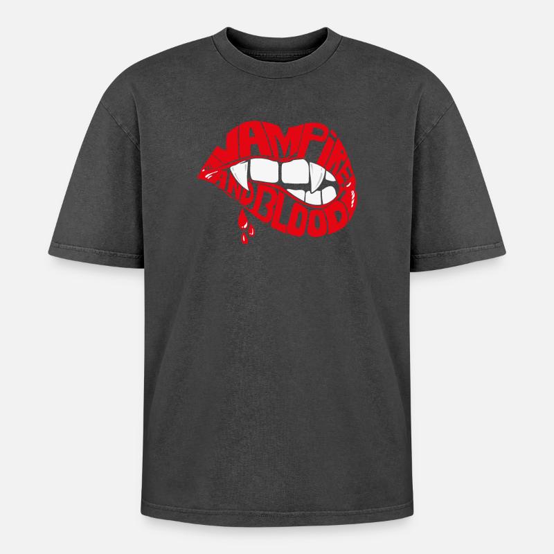 Vampirlippe - Oversized Unisex Premium Acid-Washed T-Shirt - Schwarz Acid Wash