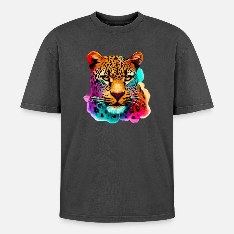 Leopard - Oversized Unisex Premium Acid-Washed T-Shirt - acid washed black