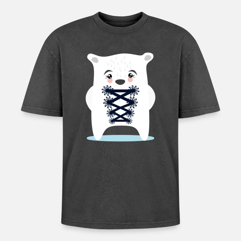 BAYERN EISBÄR TRACHTEN ERSATZ DIRNDL - Oversized Unisex Premium Acid-Washed T-Shirt - Schwarz Acid Wash