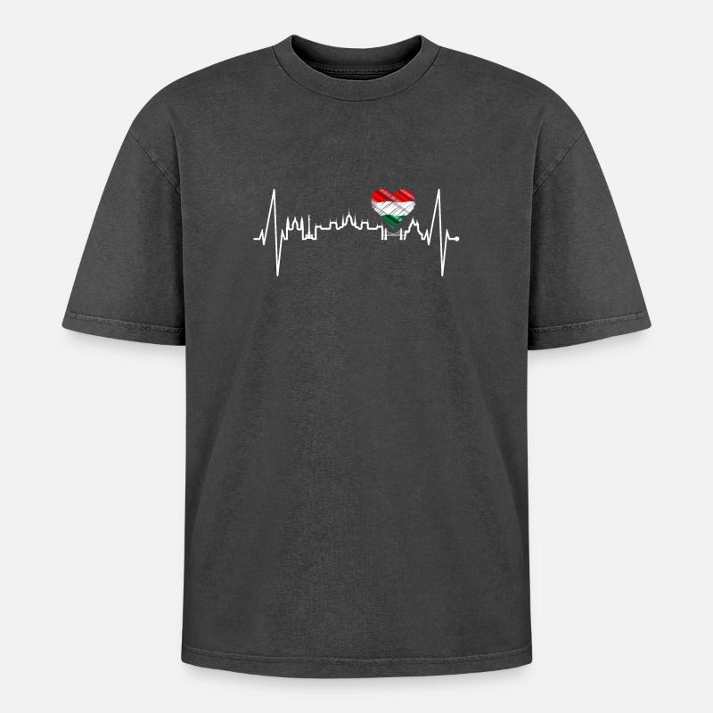Budapest Skyline Herzschlag Ungarn Herz Budapester - Oversized Unisex Premium Acid-Washed T-Shirt - Schwarz Acid Wash