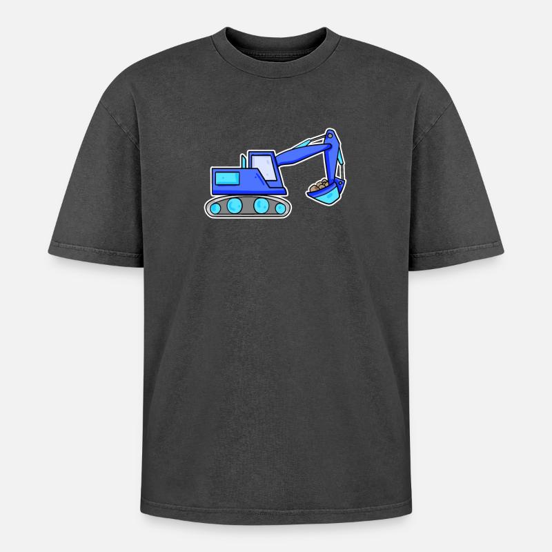 Bagger Baustelle Baggerfahrer Blau - Oversized Unisex Premium Acid-Washed T-Shirt - Schwarz Acid Wash