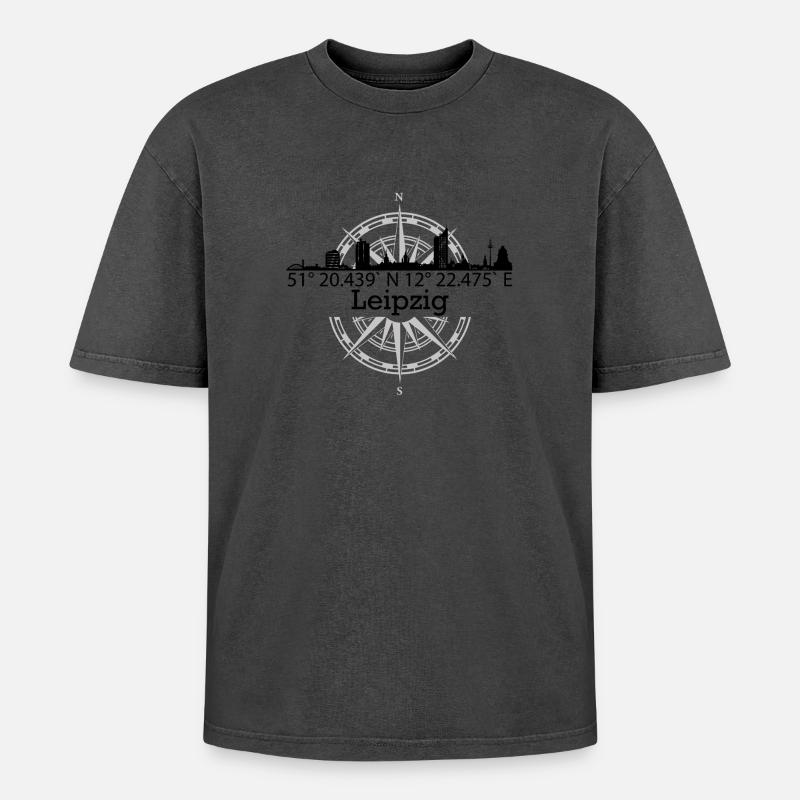 Skyline Leipzig - Oversized Unisex Premium Acid-Washed T-Shirt - Schwarz Acid Wash