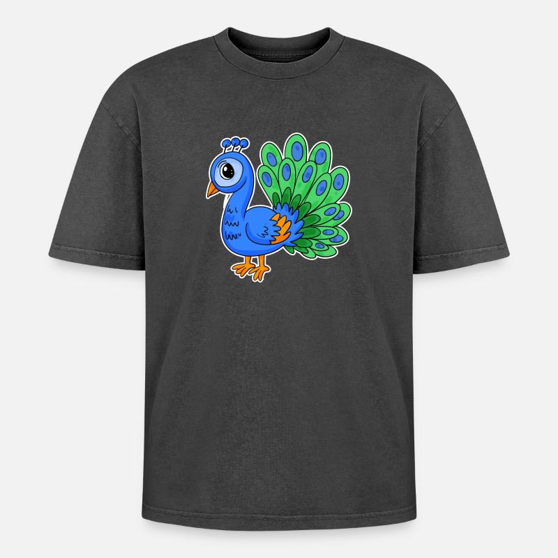 Peacock - Oversized Unisex Premium Acid-Washed T-Shirt - acid washed black