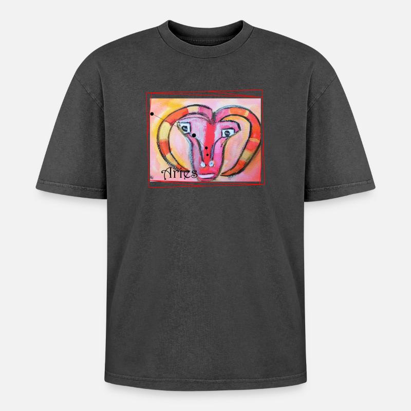 Bélier, Arc-en-ciel, Art céleste - T-shirt Premium unisexe oversize acid-washed - noir délavé acide