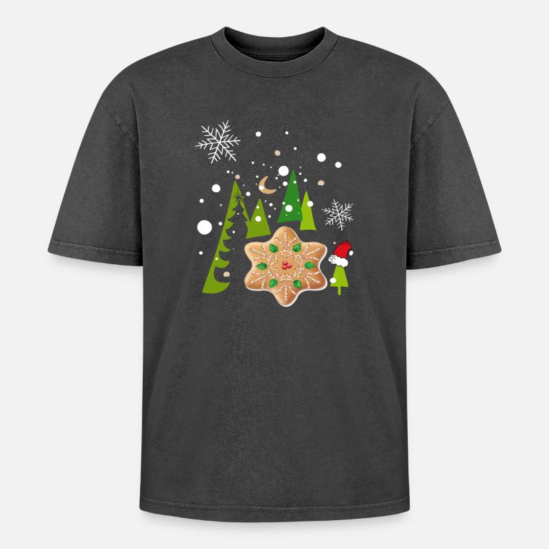 Advent, gingerbread, biscuits - Oversized Unisex Premium Acid-Washed T-Shirt - acid washed black
