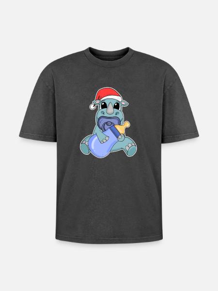 Rhinocéros bébé Noël - T-shirt Premium unisexe oversize acid-washed - noir délavé acide
