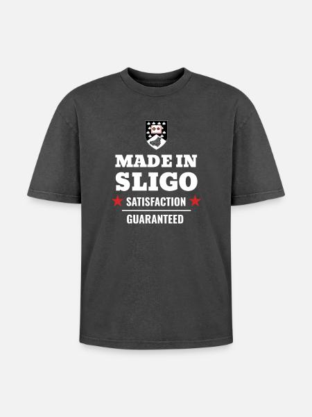 Made in Sligo Satisfaction Guaranteed Ireland - Oversized Unisex Premium Acid-Washed T-Shirt - acid washed black