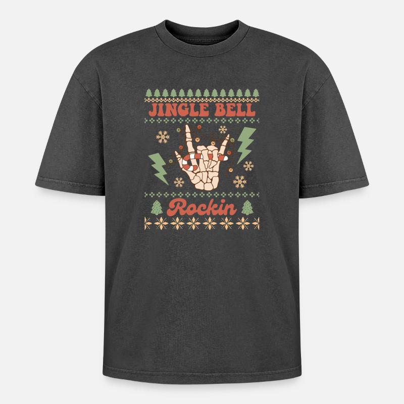 Hässlicher Weihnachtspullover - Oversized Unisex Premium Acid-Washed T-Shirt - Schwarz Acid Wash