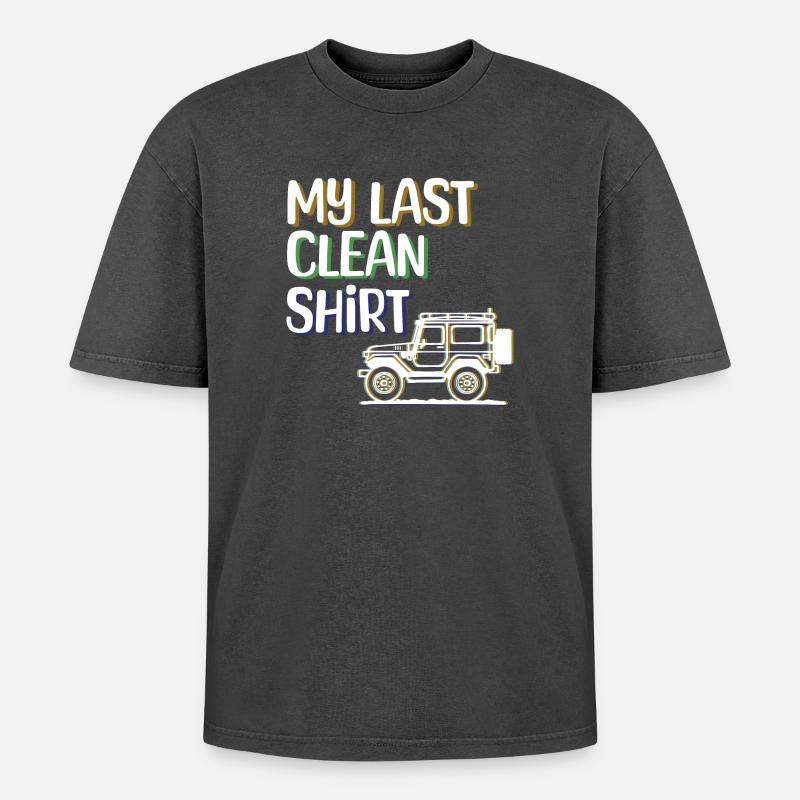 Camper Wanderer Statement Camping Wohnwagen - Oversized Unisex Premium Acid-Washed T-Shirt - Schwarz Acid Wash