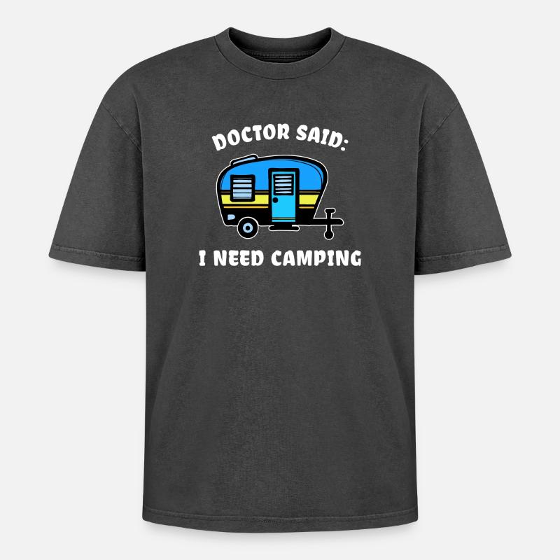 Urlaub Statement Wohnwagen Camping Wanderer - Oversized Unisex Premium Acid-Washed T-Shirt - Schwarz Acid Wash