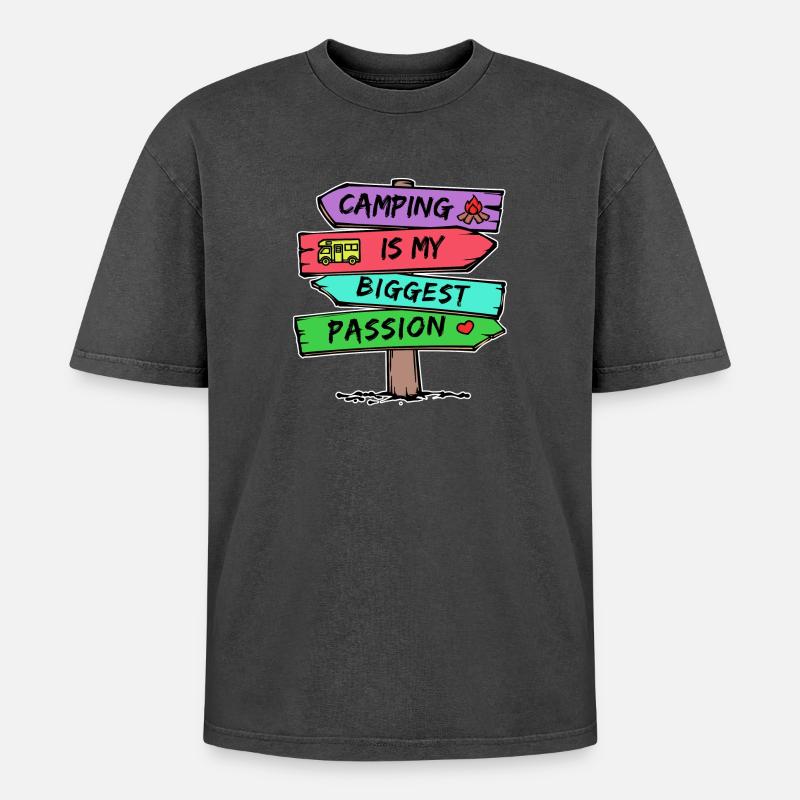 Camping Statement Wohnmobil Herz Camper Relaxen - Oversized Unisex Premium Acid-Washed T-Shirt - Schwarz Acid Wash