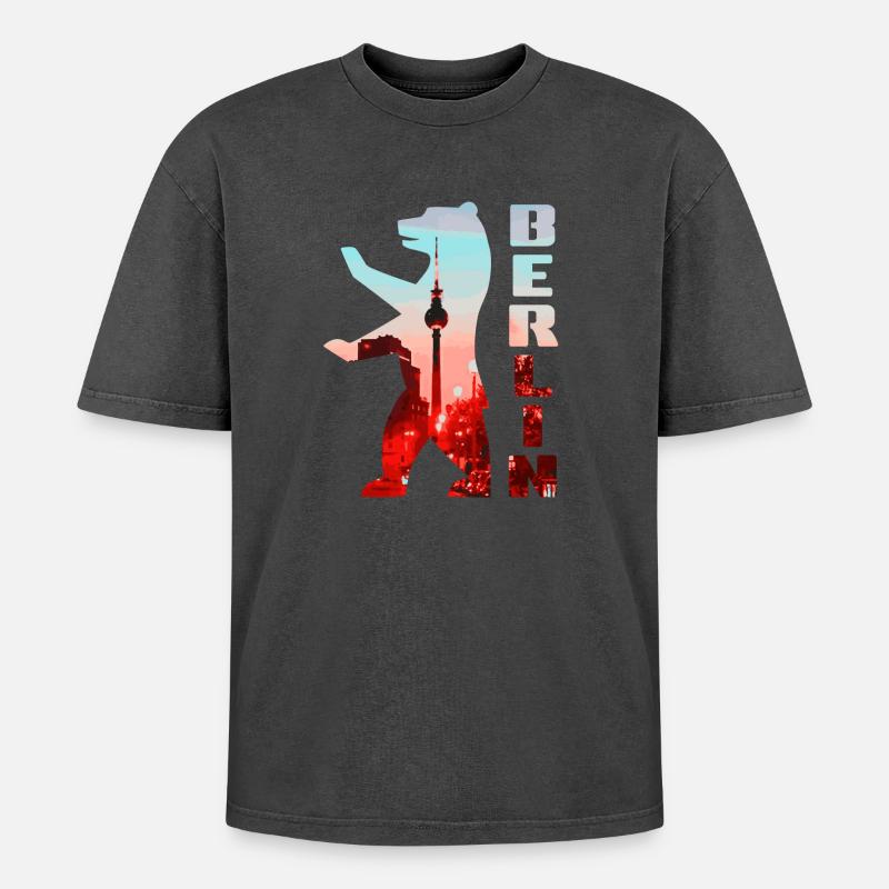 Berlin Bear - Oversized Unisex Premium Acid-Washed T-Shirt - acid washed black
