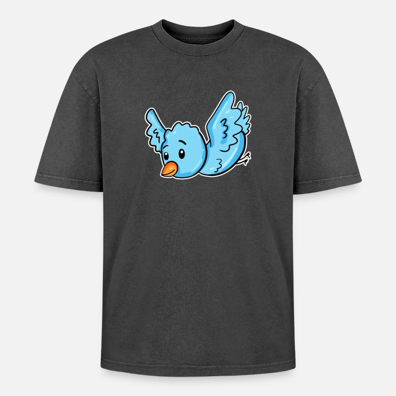 Ein blauer Vogel - Oversized Unisex Premium Acid-Washed T-Shirt - Schwarz Acid Wash