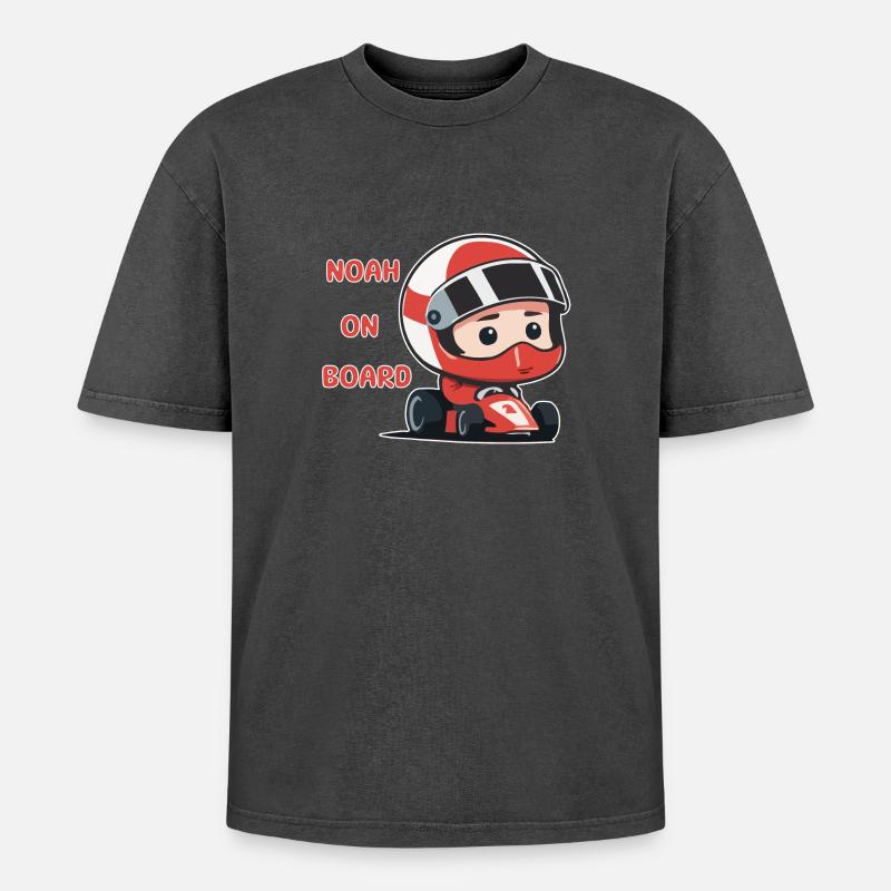 Noah on board - Oversized Unisex Premium Acid-Washed T-Shirt - acid washed black