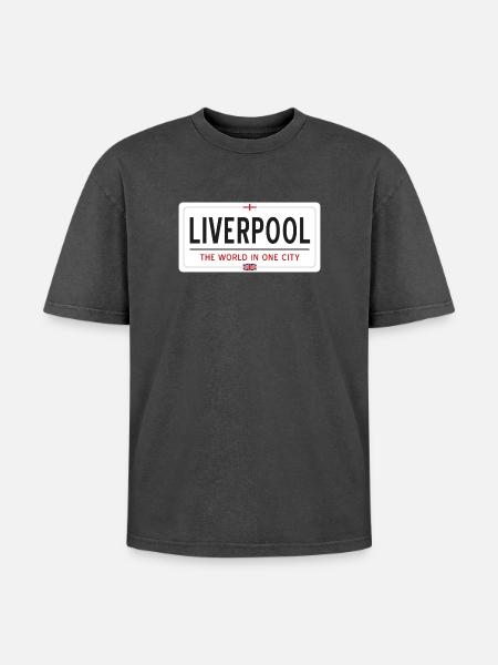 Liverpool city name - Oversized Unisex Premium Acid-Washed T-Shirt - acid washed black