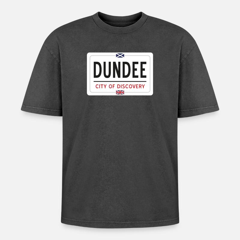 Dundee Ortsschild - Oversized Unisex Premium Acid-Washed T-Shirt - Schwarz Acid Wash