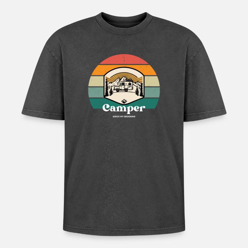 Camper since begining - Oversized Unisex Premium Acid-Washed T-Shirt - Schwarz Acid Wash