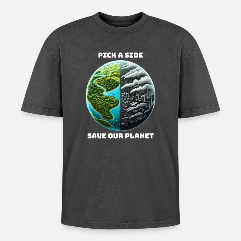Climate change action - Oversized Unisex Premium Acid-Washed T-Shirt - acid washed black