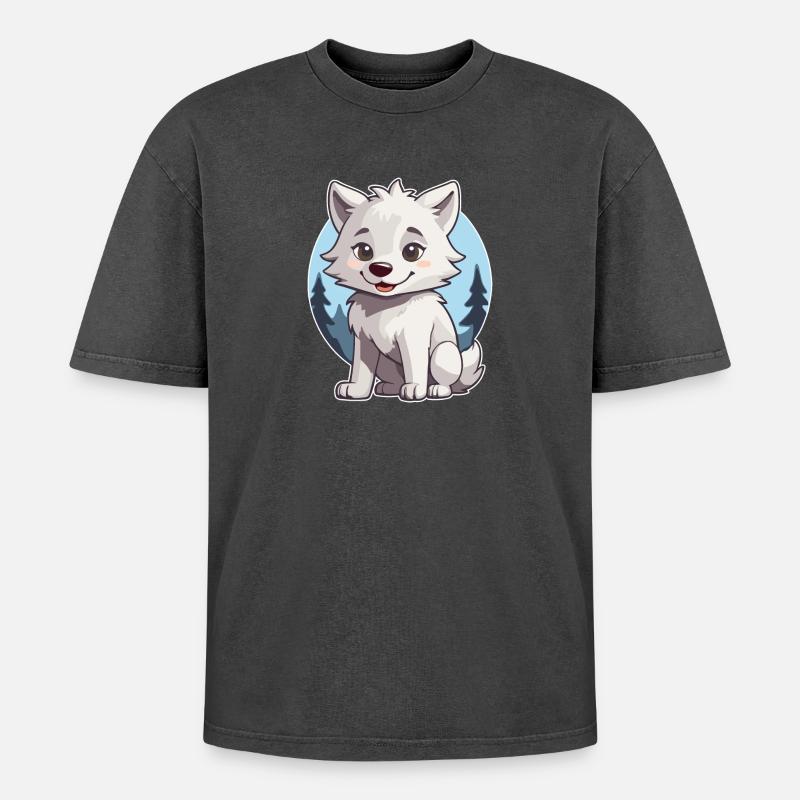 Niedlicher Wolf oder Hund Husky - Oversized Unisex Premium Acid-Washed T-Shirt - Schwarz Acid Wash