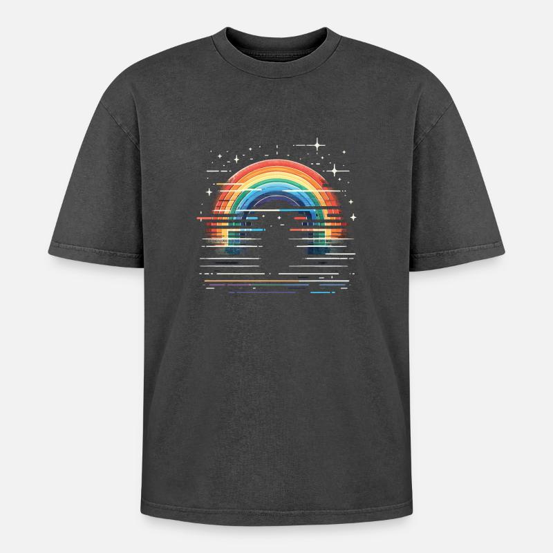 Rainbow Star Glitter - Oversized Unisex Premium Acid-Washed T-Shirt - acid washed black