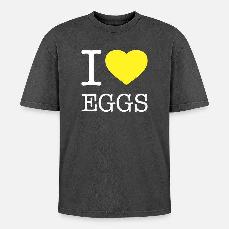 I LOVE EGGS - Oversized Unisex Premium Acid-Washed T-Shirt - Schwarz Acid Wash