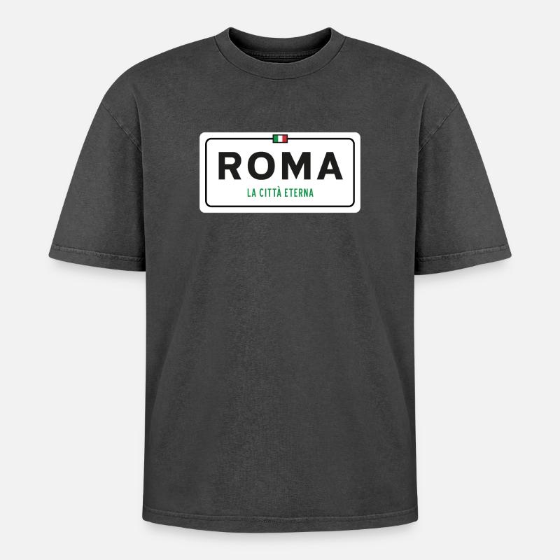 Rom Ortsschild - Oversized Unisex Premium Acid-Washed T-Shirt - Schwarz Acid Wash