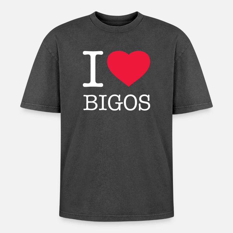 J’AIME BIGOS - T-shirt Premium unisexe oversize acid-washed - noir délavé acide